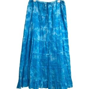 Bohemian Tie Dye Maxi Broomstick Style Skirt Tiered Distressed Drawstring Medium